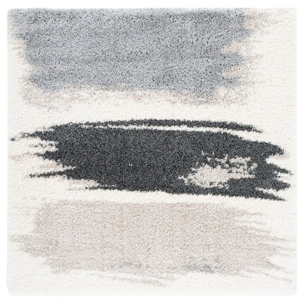 Fontana Shag 3 ft. x 3 ft. Gray/Ivory Abstract Monochrome Square Area Rug