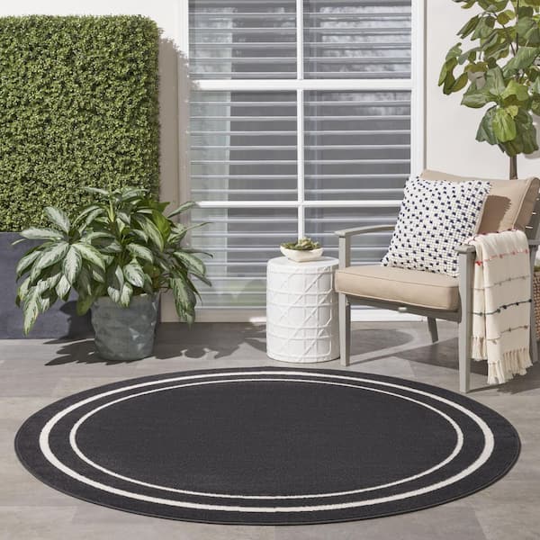 Nourison Essentials Indoor/Outdoor Black 4' x round Area Rug, (4 Round) 