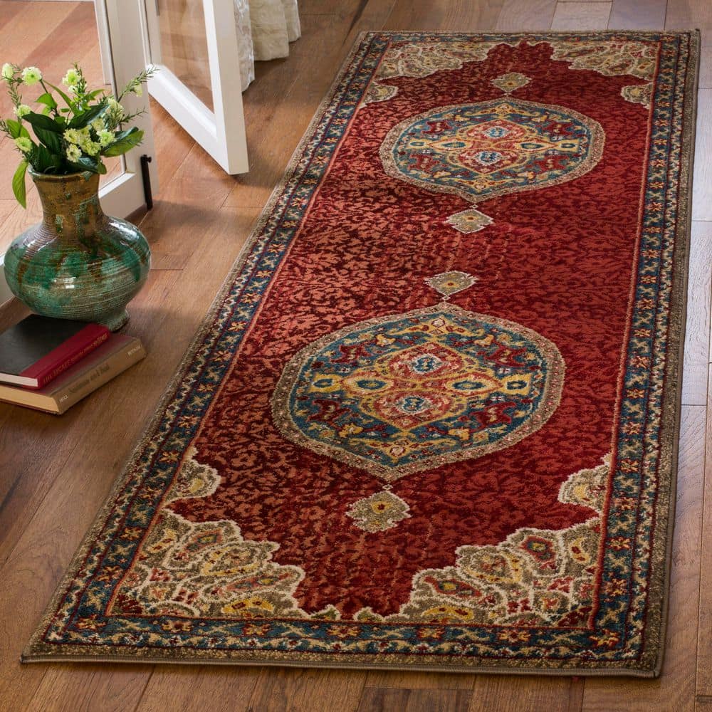 Kashan 3 ft. x 10 ft. Red/Blue Medallion Runner Rug price history on PriceWatchPro