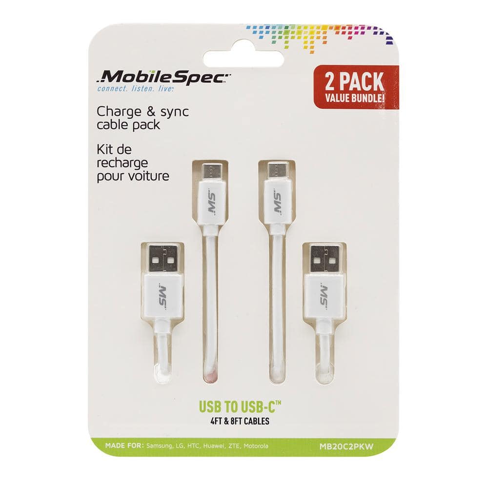 4 ft. and 8 USB-C to USB Cables, White MB20C2PKW - The Home Depot
