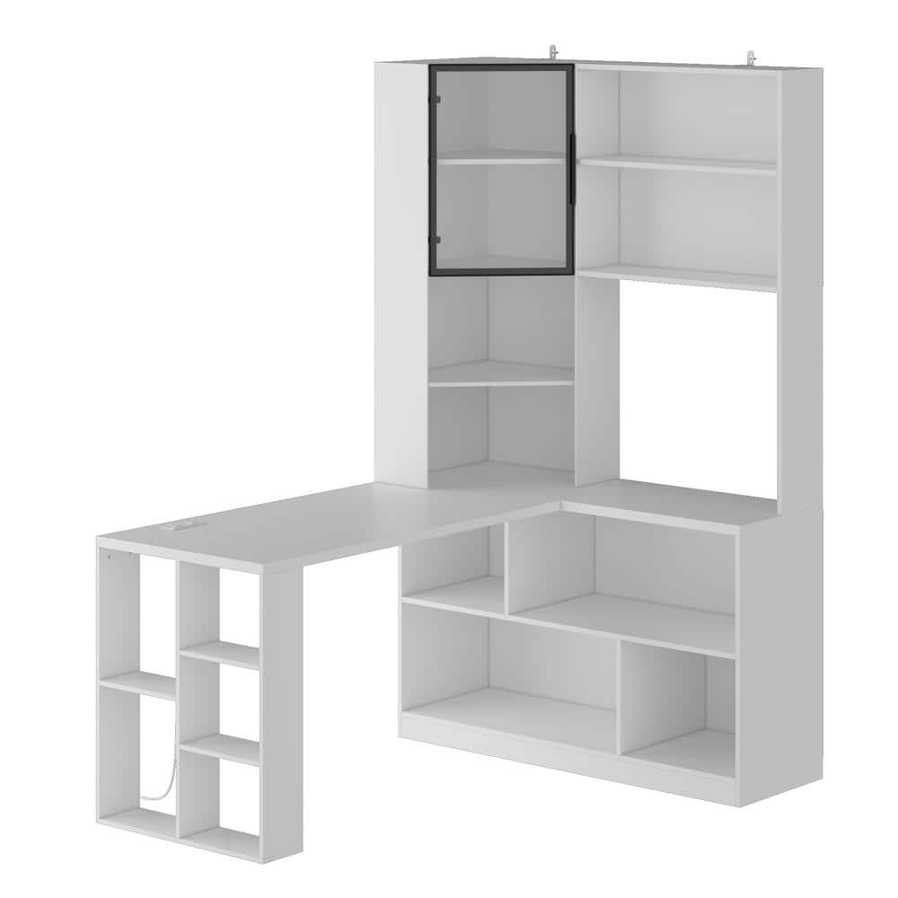 FUFU&GAGA 63 in. W L-Shape White Wooden No Drawer Computer Desk ...