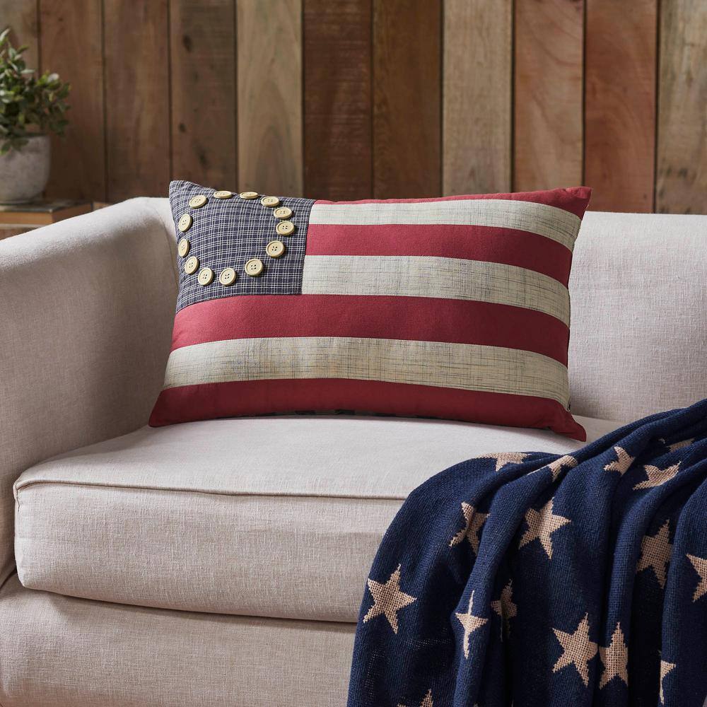 Patriotic Red Cotton American Flag Throw Pillow 14x22