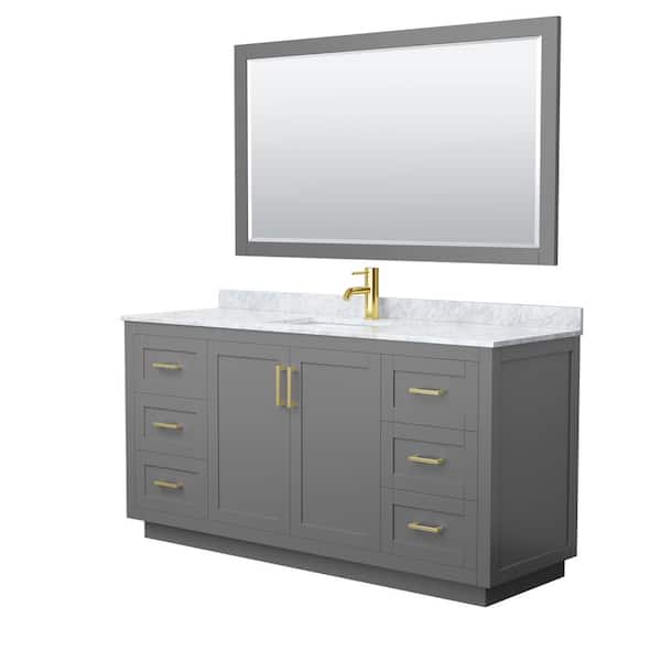 Wyndham Collection Miranda 66 in. W x 22 in. D x 33.75 in. H Single Sink Bath Vanity in Dark Gray with White Carrara Marble Top and Mirror