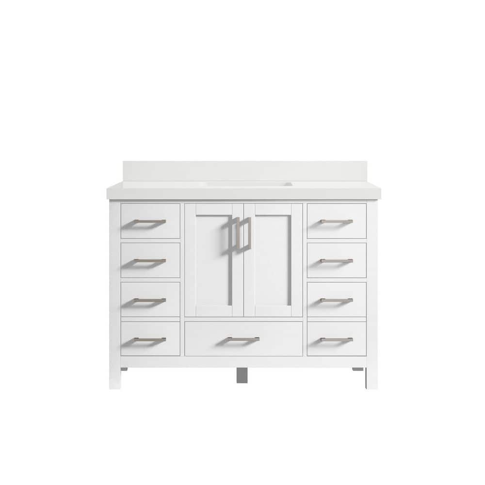 Malibu 48 in. W x 22 in. D x 36 in. H Bath Vanity in White with 2 in. White Quartz Top price history on PriceWatchPro