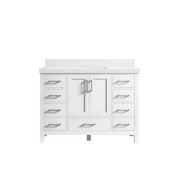 Willow Collections Malibu 48 in. W x 22 in. D x 36 in. H Bath Vanity in White with 2 in. White Quartz Top