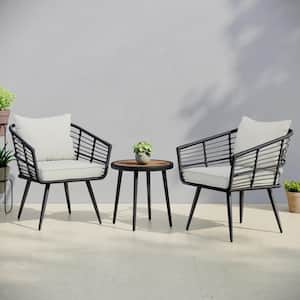 Hollis 3-Piece Aluminum Frame Resin Wicker Outdoor Conversation Set with Linen Cushions