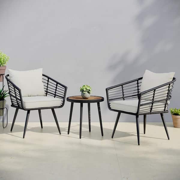 HAVEN WAY Hollis 3-Piece Aluminum Frame Resin Wicker Outdoor Conversation Set with Linen Cushions