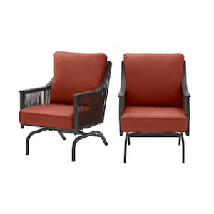 Bayhurst Black Wicker Outdoor Patio Rocking Lounge Chair with Sunbrella Henna Red Cushions (2-Pack)
