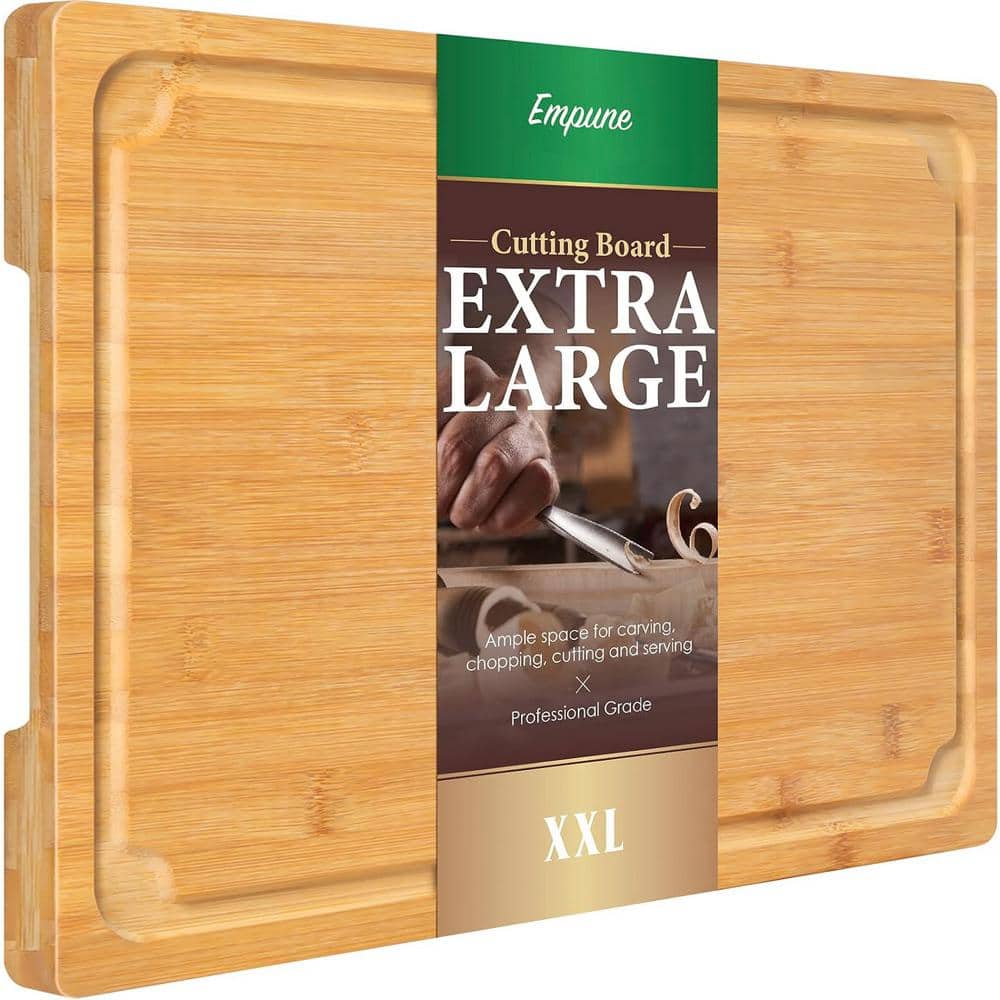 20 x 14 in. Rectangular Large 2 x L Bamboo Cutting Board Juice Groove Handl