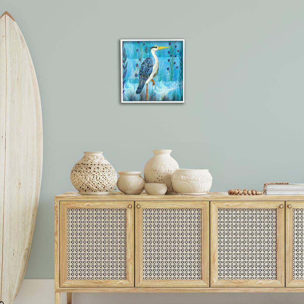 Standing Crane with Blue Tones by Kay Widdowson White Framed Animal Giclee Art Print 17 in. x 17 in. price history on PriceWatchPro