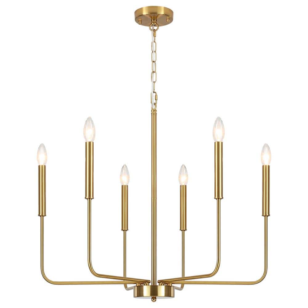 6-light Gold Candlestick Chandelier for Kitchen with no bulbs included