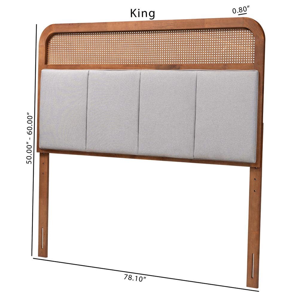 Esti King Walnut and Gray Upholstered Headboard with Rattan