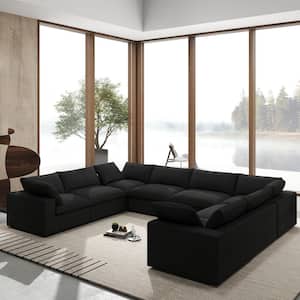 157.32 in. sq. Arm 8-Piece Linen Modular Free Combination Sectional Sofa in. Black For Large Space