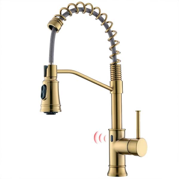 AIMADI Touchless Single Handle Pull Down Sprayer Kitchen Faucet with Advanced Spray Spring Brass Kitchen Taps in Brushed Gold