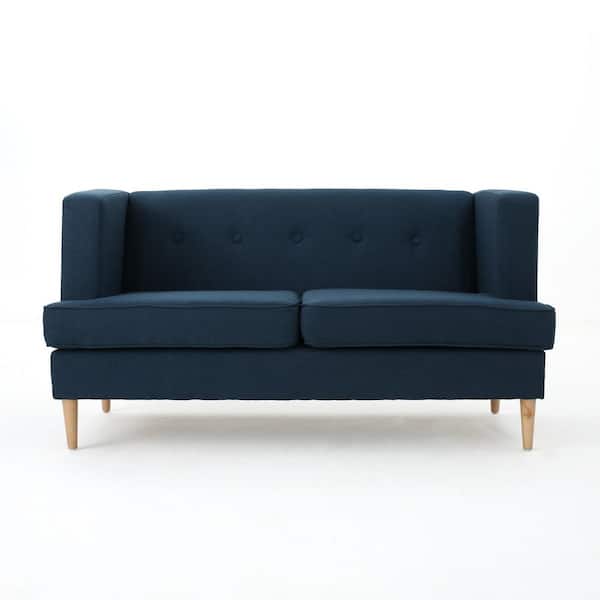 Noble House Milton Mid-Century Modern Button Back Navy Blue Fabric Loveseat