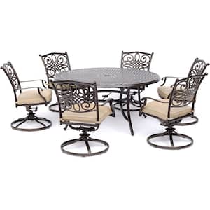 Seasons 7-Piece Metal Outdoor Dining Set in Tan with Cushions