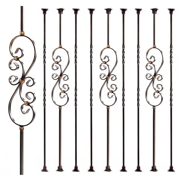 44 in. x 1/2 in. Metal S-Curve Flower Decoration and Double Twist Balusters with Swivel, (9-Pack)