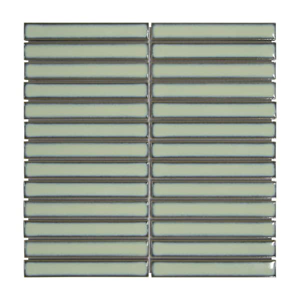 Stacked Green 12 in. x 12 in. Glossy Porcelain Floor and Wall Mosaic Tile Kit Kat Finger Tile (5 sq. ft. /Case)
