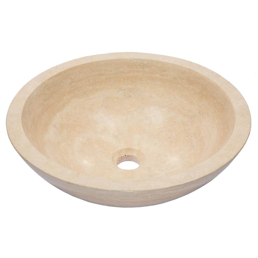 Beige Travertine Stone Circular Bathroom Sink, 16.5"