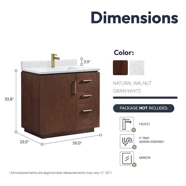 ROSWELL San 36 in.W x 22 in.D x 33.8 in.H Single Sink Bath ROSWELL San 36 in.W x 22 in.D x 33.8 in.H Single Sink Bath