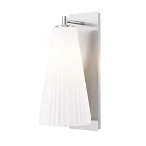 Farrell 1-Light Brushed Nickel Wall Sconce with White Glass Shade