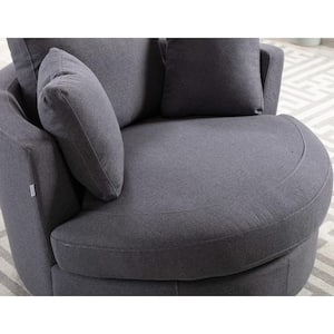 41.5 in. Dark Gray Linen Leisure Swivel Accent Barrel Chair with Casters and Pillows