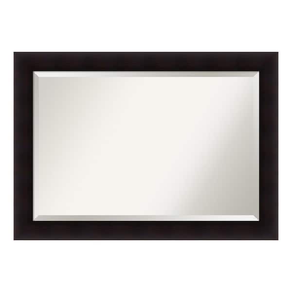 Amanti Art Portico Espresso 41.5 in. x 29.5 in. Beveled Rectangle Wood Framed Bathroom Wall Mirror in Brown