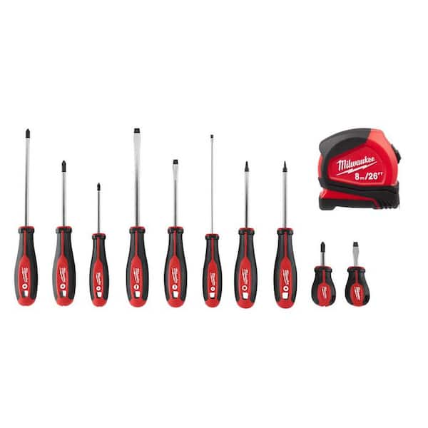 Milwaukee 8 m/26 ft. Compact Tape Measure with Screwdriver Set (11 ...