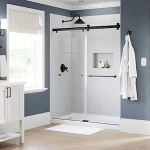 LuxeTrack Greydon 52 to 60 in. W x 72-1/2 in. H Frameless Sliding Shower Door in Matte Black with 1/4 in. Clear Glass