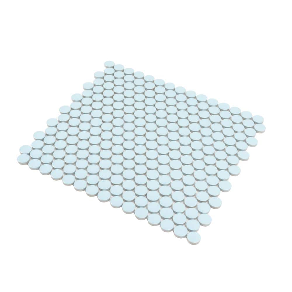 Cirkel Cyan Blue Matte Porcelain Penny Round Mosaic Tile Sheet