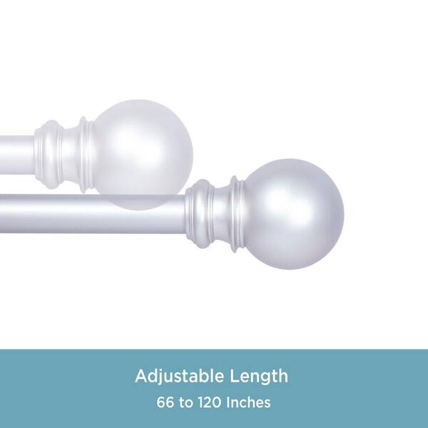 Kenney Bryce 66 in. - 120 in. Adjustable Single Curtain Rod 3/4 in. Diameter in Satin Nickel with Ball Finials KNM80763 - The Home Depot Kenney Bryce 66 in. - 120 in. Adjustable Single Curtain Rod 3/4 in. Diameter in Satin Nickel with Ball Finials KNM80763 - The Home Depot