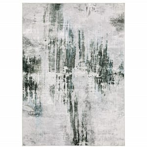 Silver Grey Teal Blue and Charcoal 2 ft. x 3 ft. Abstract Area Rug