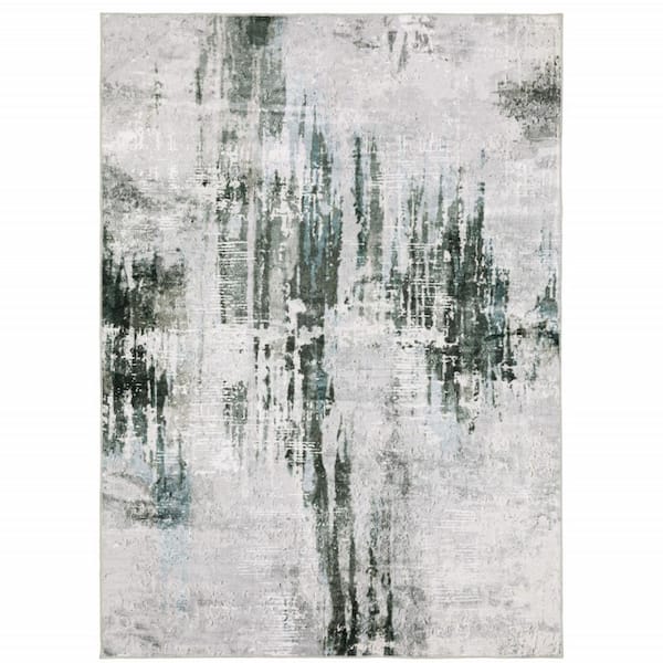 HomeRoots Silver Grey Teal Blue and Charcoal 2 ft. x 3 ft. Abstract Area Rug