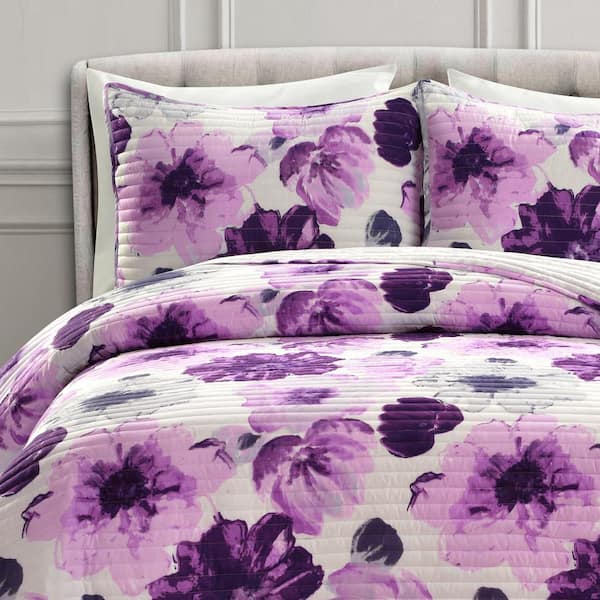 Manhattan Heights 3 Pc Queen Quilt Set Cottage store Farmhouse Purple Floral