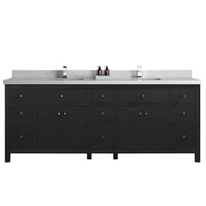 Sonoma 84 in. W x 22 in. D x 36 in. H Double Sink Bath Vanity in Black with 2 in Carrara Quartz Vanity Top
