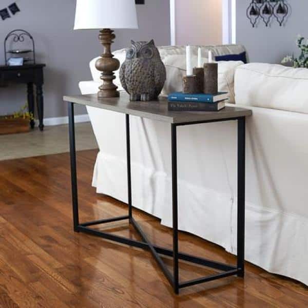 Ashwood and Metal 44" Narrow Console Table with Glass Accent