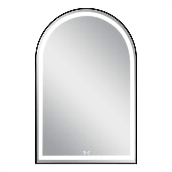 Dovelina 24 in. W x 36 in. H Arched Framed LED Anti-Fog Dimmable Wall Mount Bathroom Vanity Mirror in Black