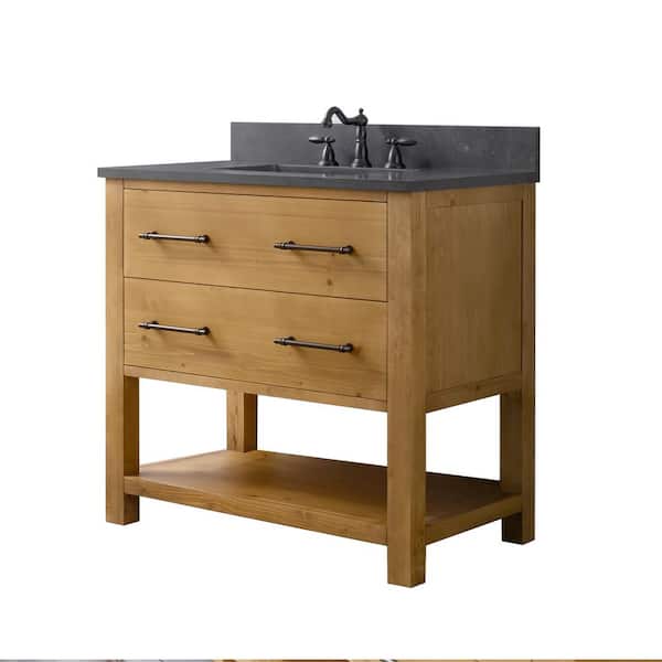 Windwood 36 in. W x 22 in. D x 34 in. H Bath Vanity in Tan with Blue Limestone Vanity Top with White Sink