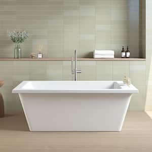 Hudson 60 in. Freestanding Flatbottom Soaking Wide-Rim Bathtub in White Including Chrome Overflow and Pop-up Drain
