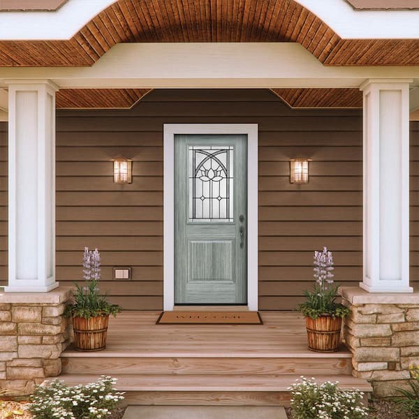 36 in. x 80 in. Left-Hand/Inswing 1/2 Lite Ardsley Decorative Glass Stone Steel Prehung Front Door