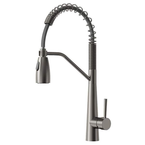 20 in. H 360° Swivel 1-Handle Commercial/Residential Pull Down Sprayer Kitchen Faucet with Spring in Brushed Nickel