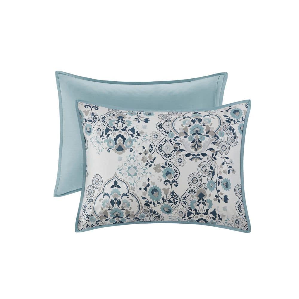 Blue Floral Cotton Down Alternative Comforter Set, Full