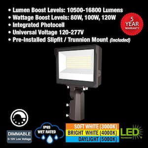 400-Watt Equivalent Bronze Integrated LED Flood Light Adjustable 10500-16800 Lumens and CCT with Photocell