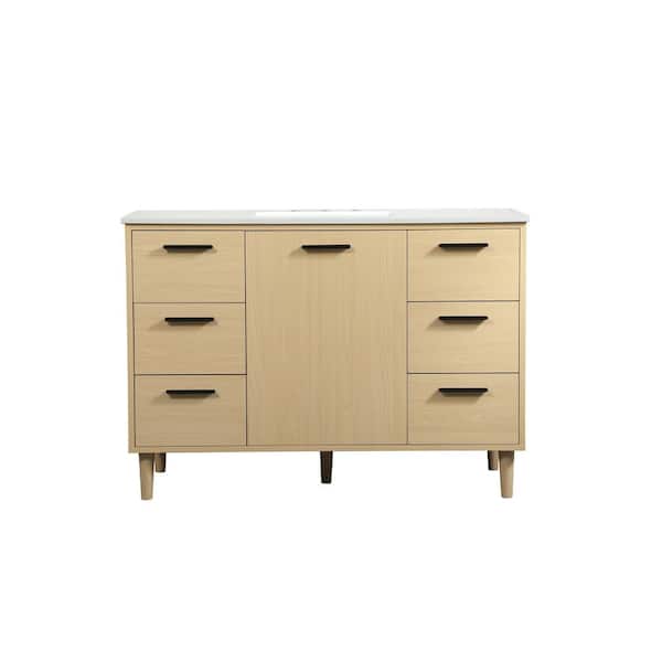 Unbranded Simply Living 48 in. W x 22 in. D x 34 in. H Bath Vanity in Maple with Ivory White Engineered Marble Top