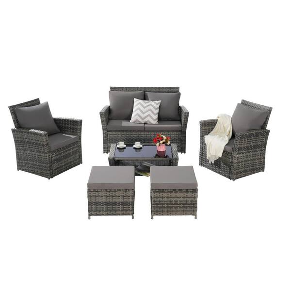 Gray 6-Piece Wicker Patio Outdoor Sectional Set