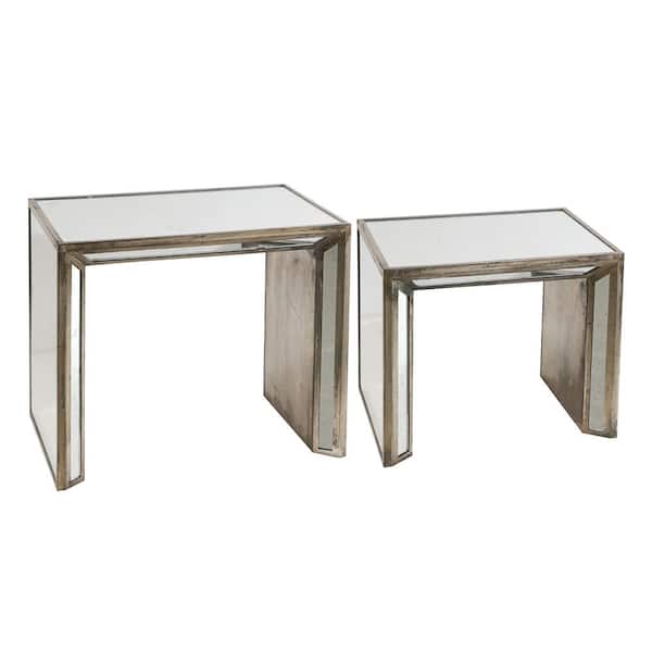 A & B Home Waverly Mirrored and Brown Rectangle Side Table