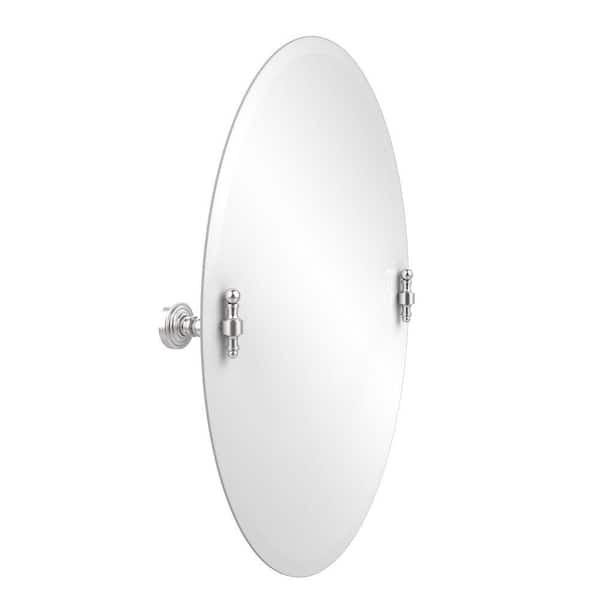 Allied Brass Retro-Wave Collection 21 in. x 29 in. Frameless Oval Single Tilt Mirror with Beveled Edge in Satin Chrome