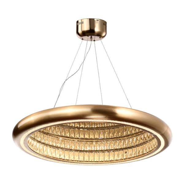 Palace 40 in. Round 3D Brass Infinity Mirror Chandelier 67W 3000K LED Light for Living Room, Dining Room, Kitchen