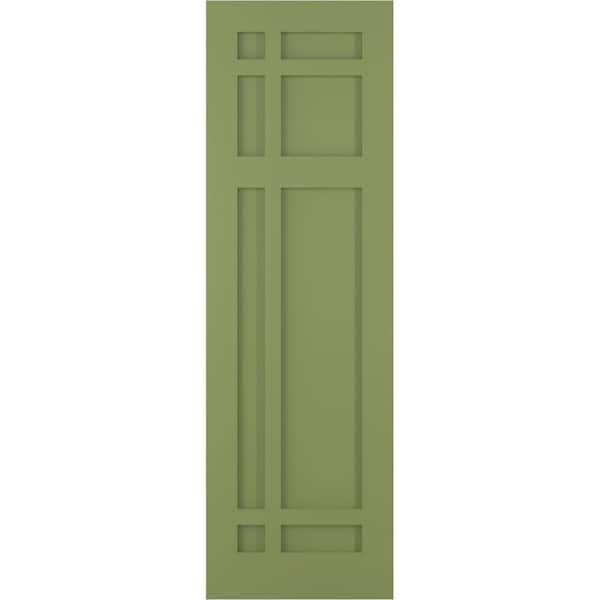 Ekena Millwork 12 in. x 45 in. True Fit Flat Panel PVC San Juan Capistrano Mission Style Fixed Mount Shutters Pair in Moss Green