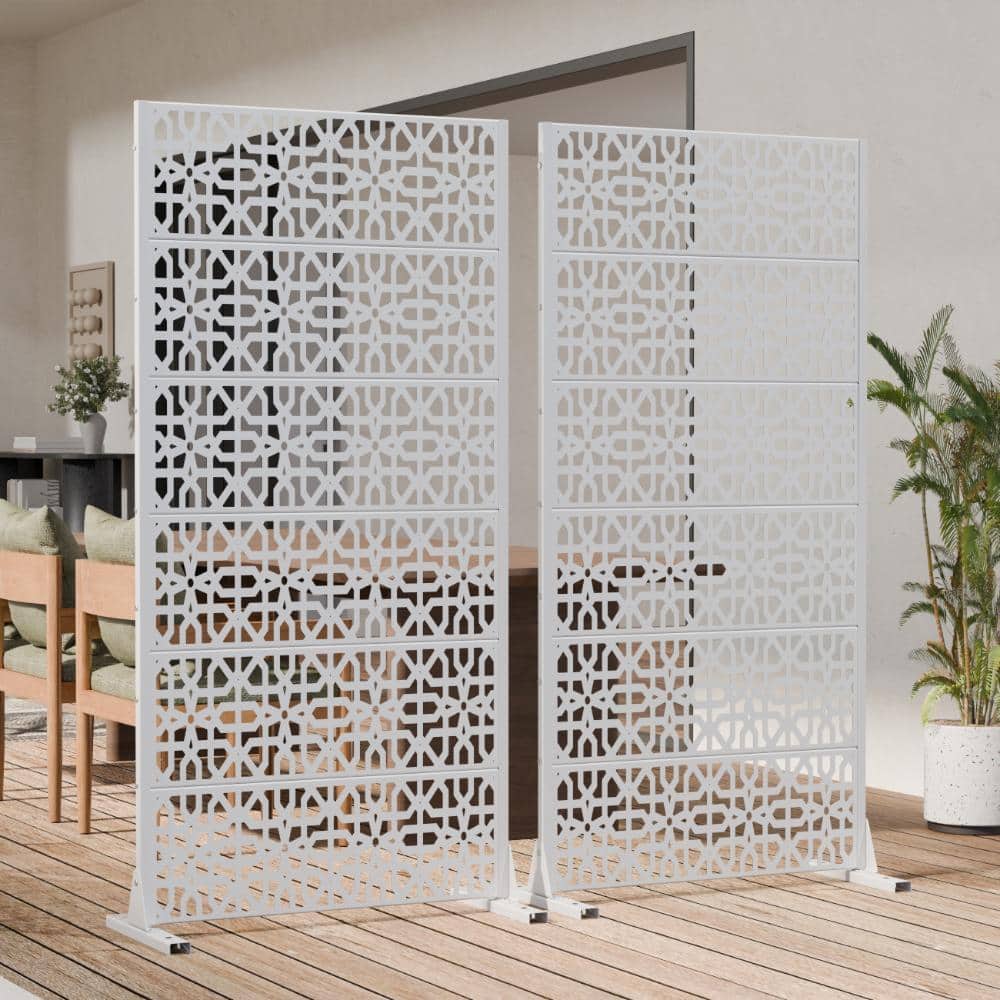 72 in. H x 35.5 in. W Outdoor White Galvanized Steel Decorative Garden Fence Privacy Screen (2-Pack)